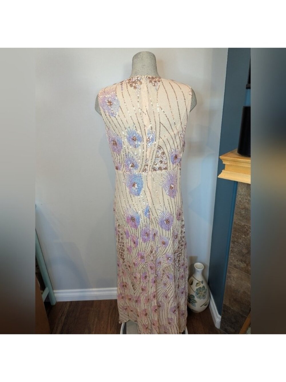 Women's Vintage Peacock Sequin Formal Dress V Neck Party Prom Evening Gown 1x - Picture 4 of 15